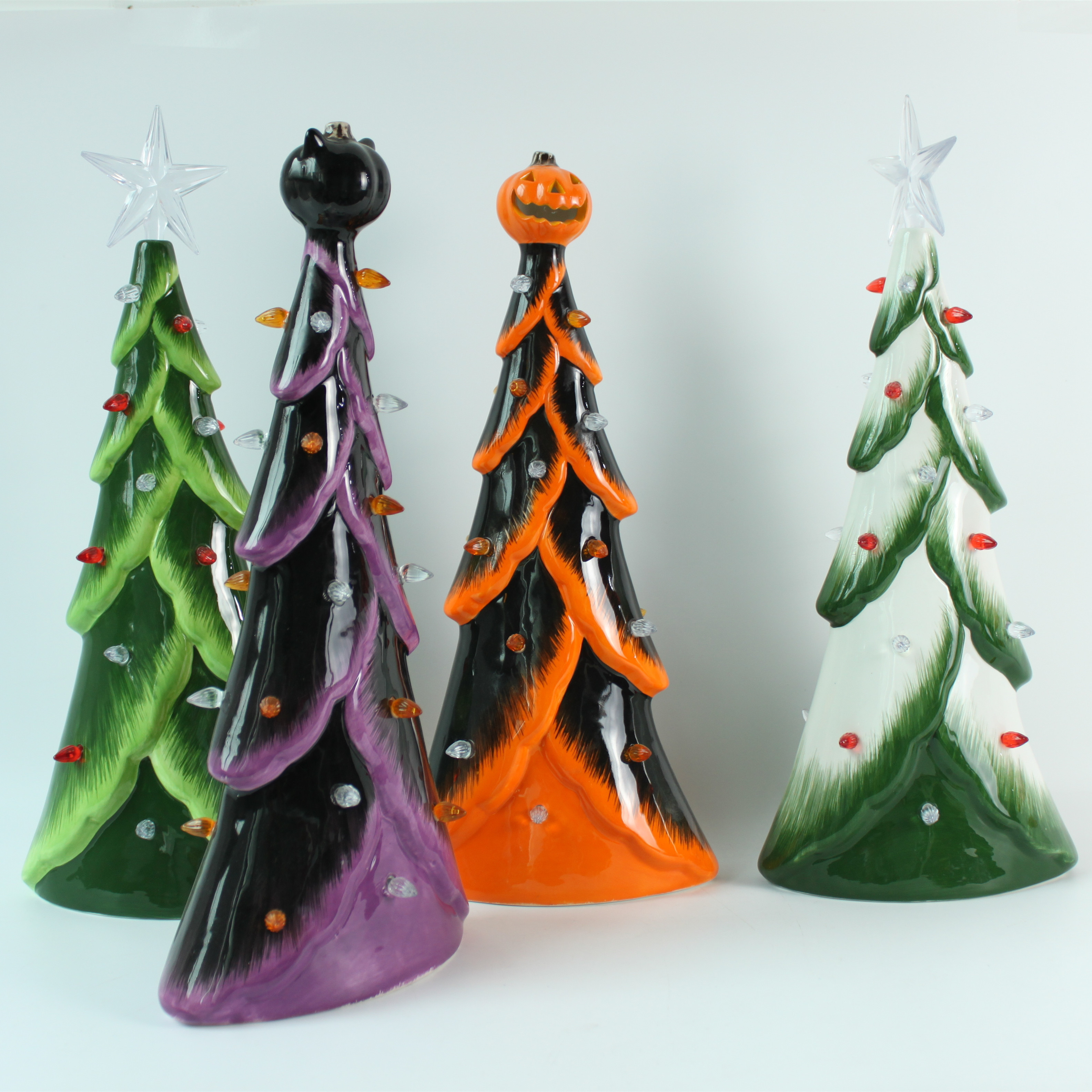 Hand-painted ceramic Christmas tree decoration, LED lighting decoration