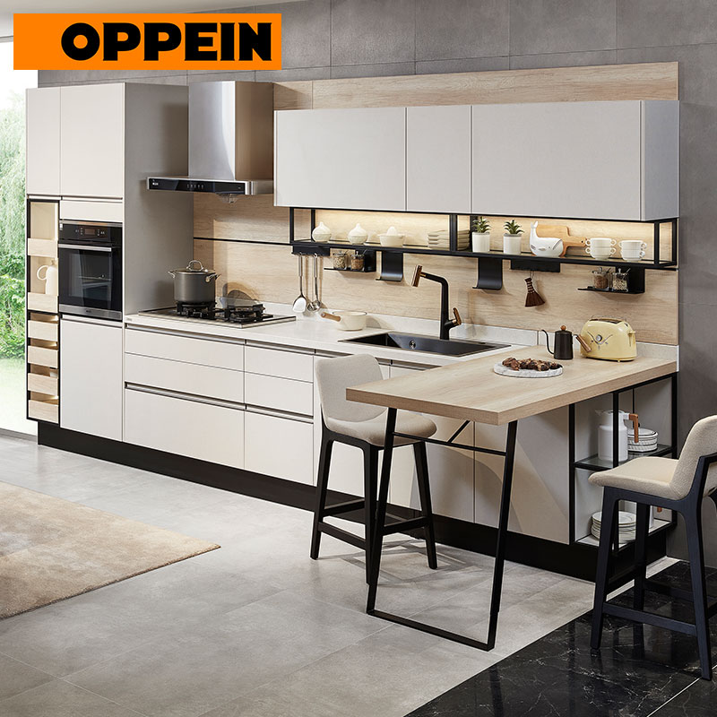 Modern Wood Grain Melamine Kitchen Cabinet