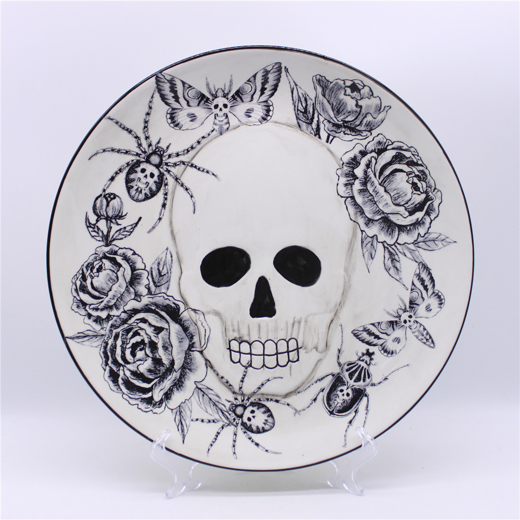 Ceramic Halloween dinner plate salad plate, hand-painted + applique plate