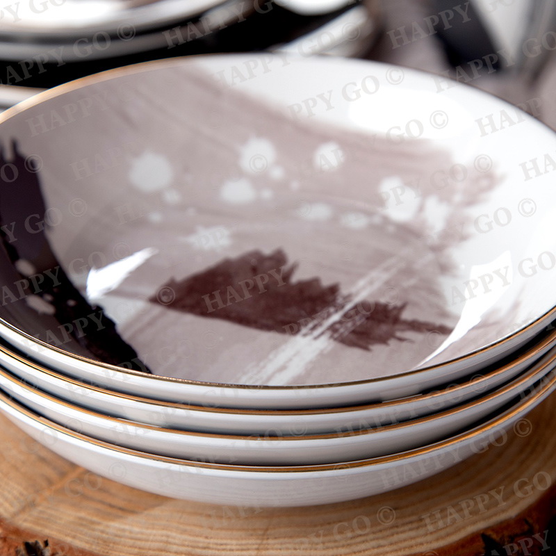 20cm soup plate with abstract shades and white porcelain with gold rim