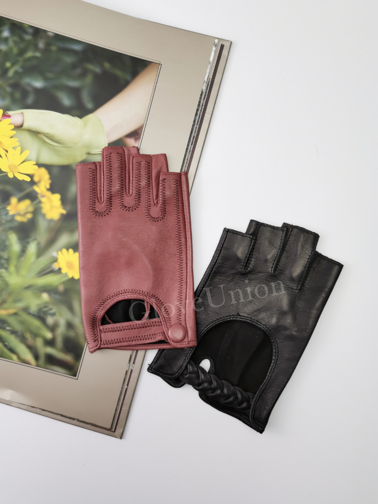 Ladies' spring fashion half-finger sheepbskin Leather Glove