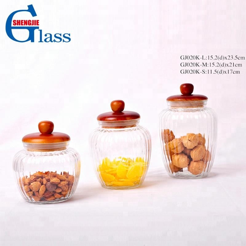 Decorative Lucid Glass Storage Jars with Wooden Lids