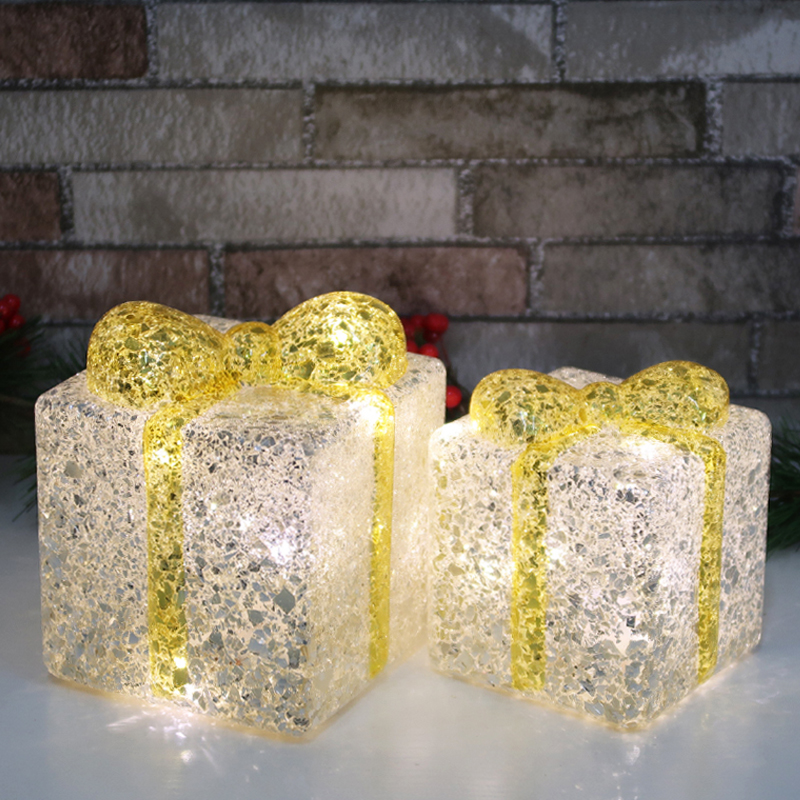 Lighted glass gift box for Christmas decoration