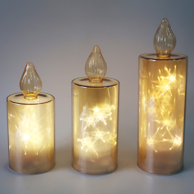 Lighted glass candle for table dcoration