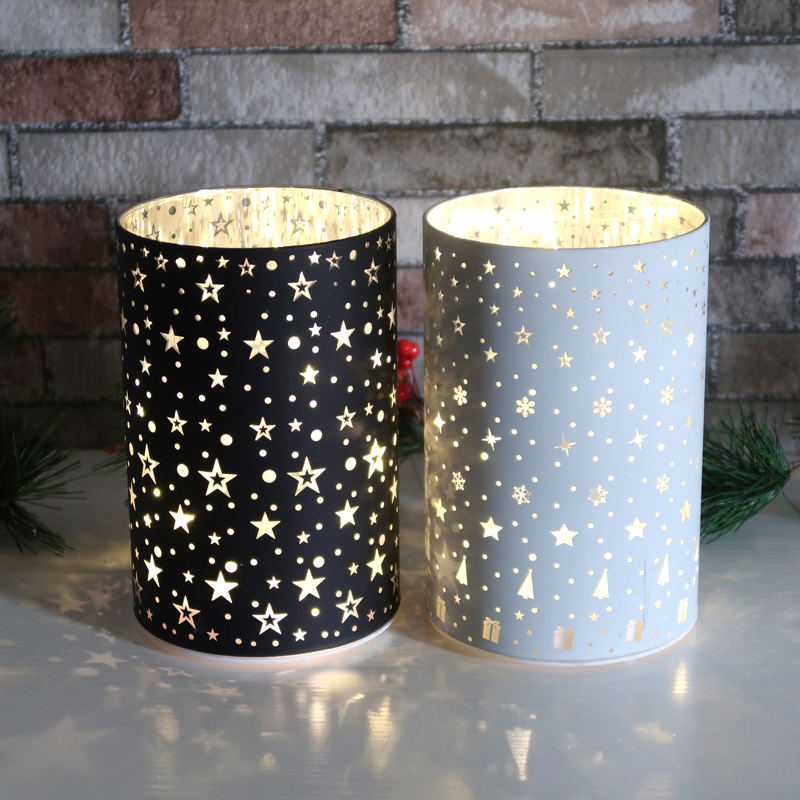 Set of 2 Glass tube with led warm lights,include 6-8 hour timer