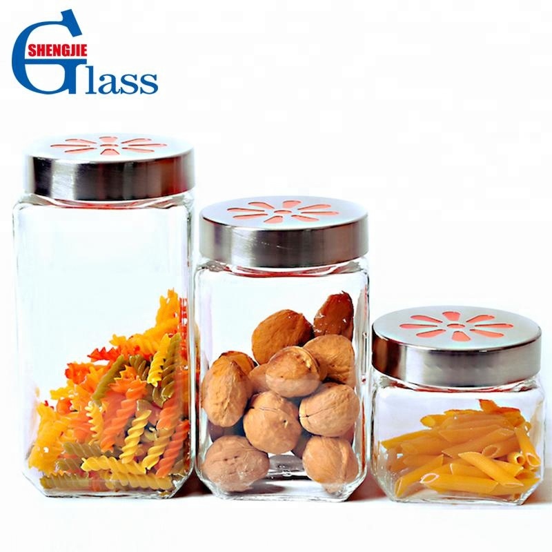 Glass Square Coffee Containers With Color Stainless Steel Lid