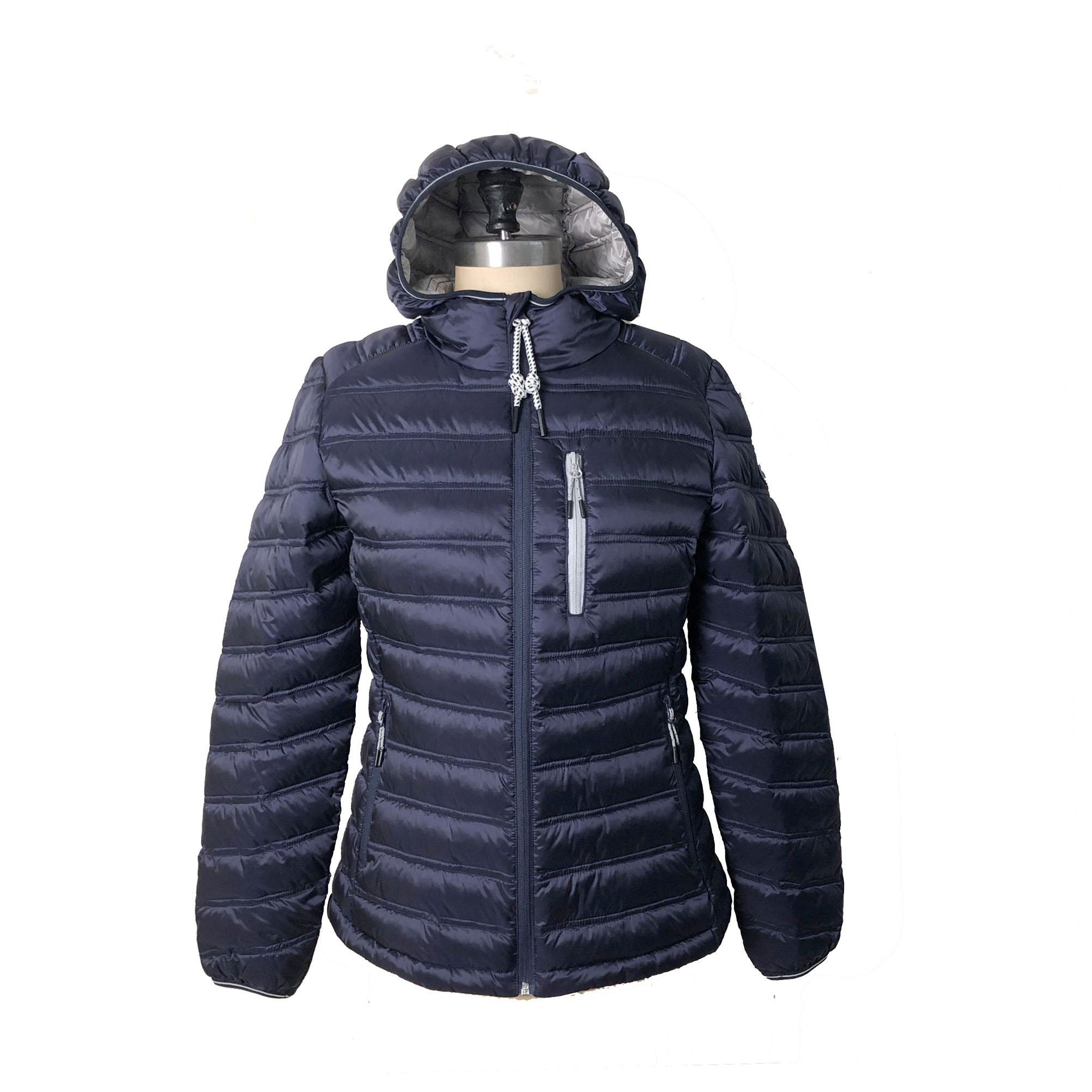 Ladies Sporty Padded Jacket Quilted Coat With Hood Double Lines Women Jacket