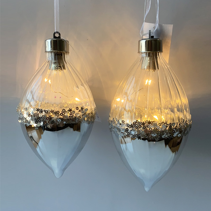 Glass hanging dual finial, LED light Christmas ornament