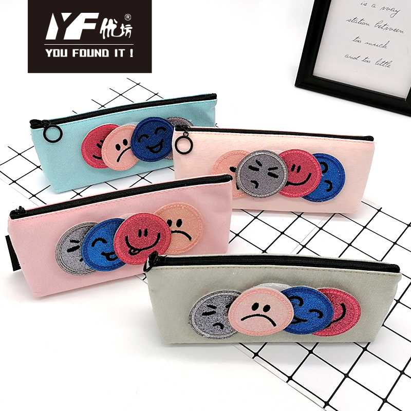 Custom creative removable expression buttons canvas zipper triangle pencil case