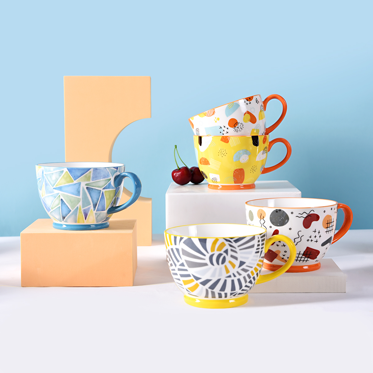 Songfa Bell Shape Geometrical And Fruit Durable Porcelain Mug