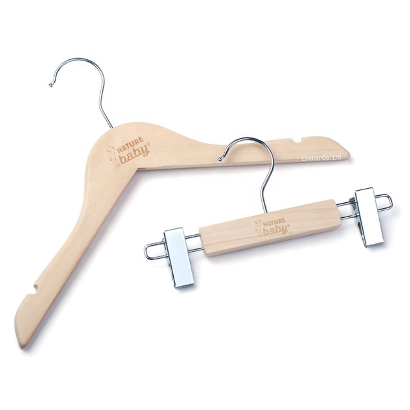 High Quality Small Size Wooden Baby Kids Clothing Hangers Set with Logo