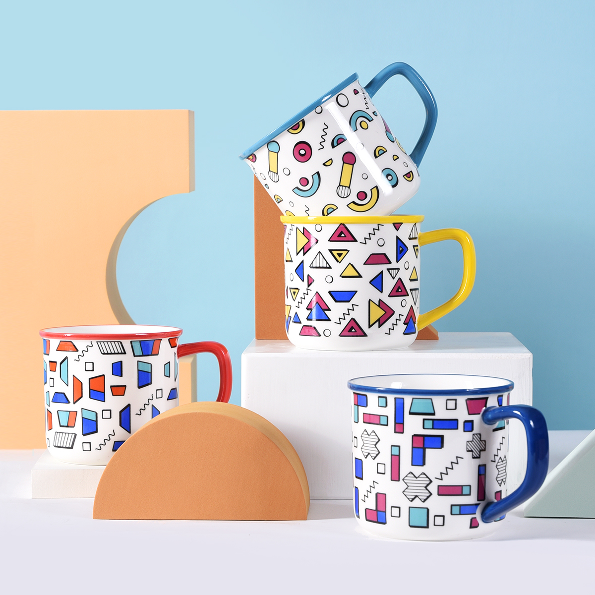 Songfa Durable Porcelain Geometrical Drawing Cartoon Mugs