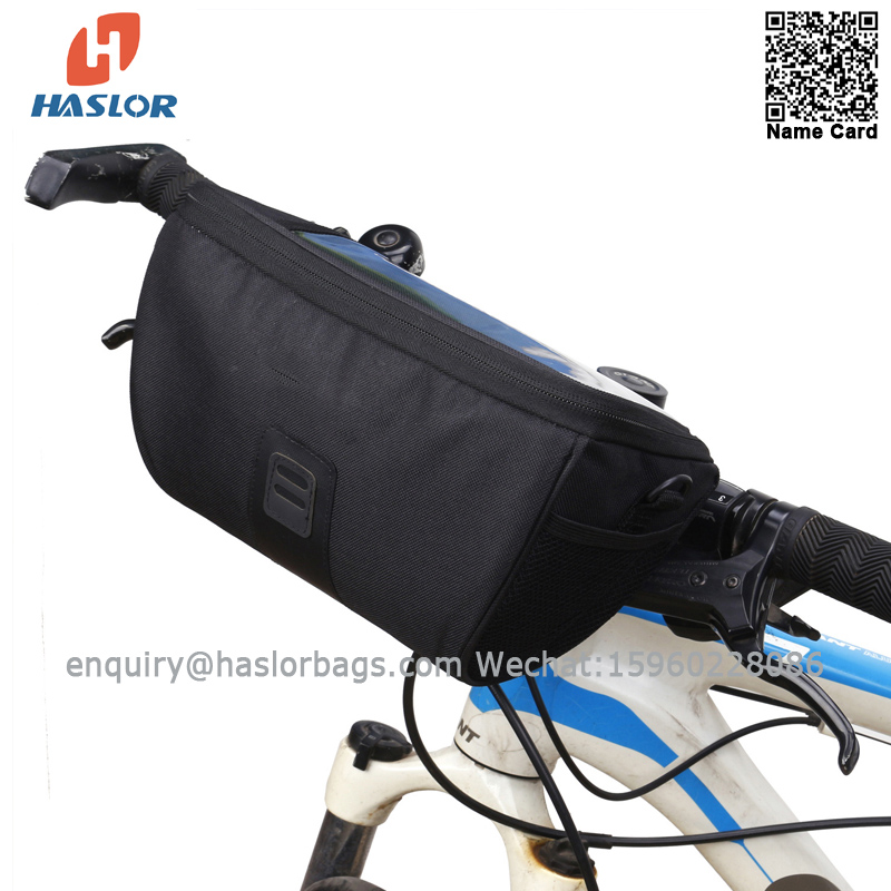 005 # Bike Handlebar Bag, Bike Basket with Mesh Pocket Reflective Strap - Touchable Transparent Phone Pouch Bicycle Front Bag, Bike Pouch