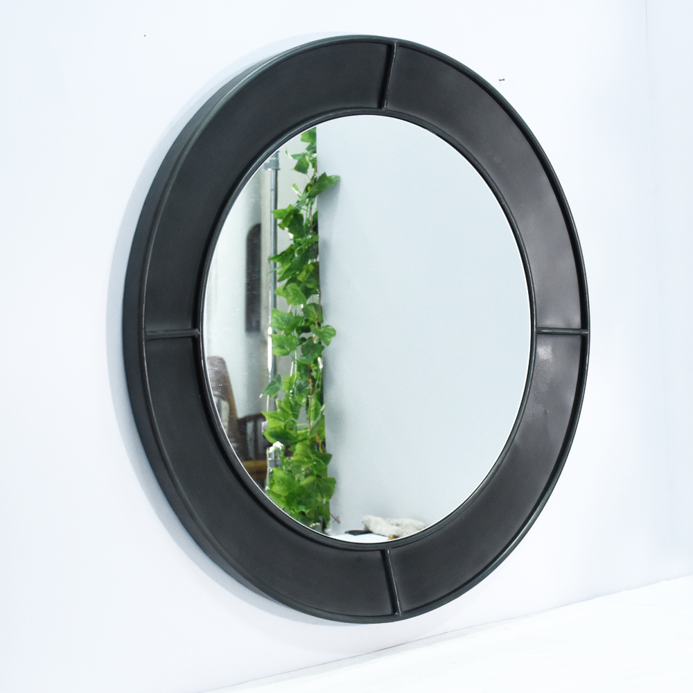 Antique Large Black Round Wall Mirror, Farmhouse Galvanized Framed Circle Accent Metal Mirror, Home Decor For Living Rooms,