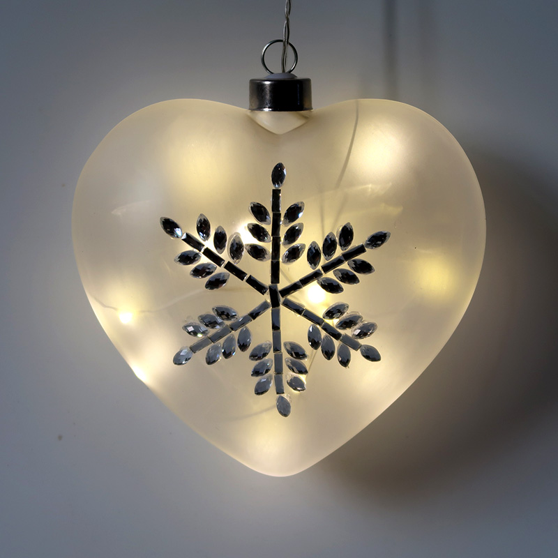 Glass heart LED Christmas hanging ornament