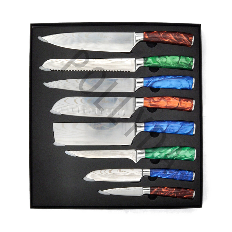 Imitation Damascus pattern knife Resin handle kitchen knfie knife set DR001-8S