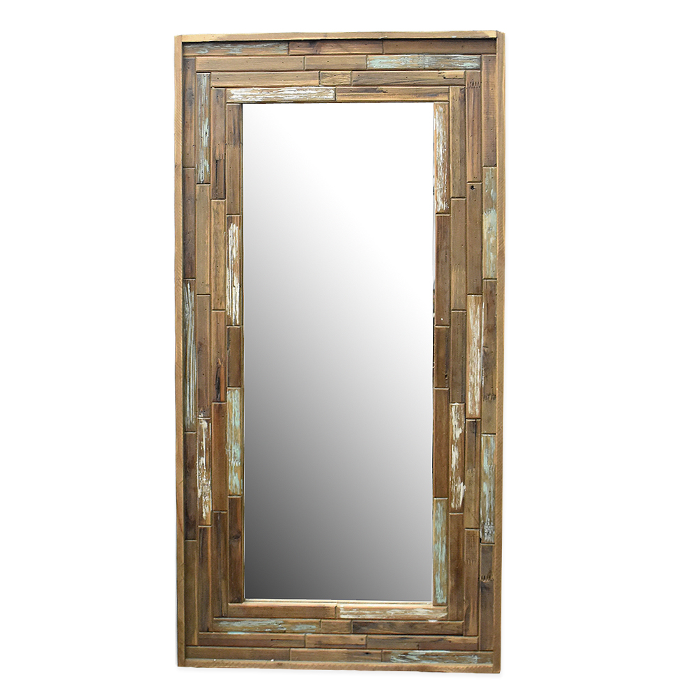 Luckywind Antique Rustic Natural Distressed Rectangle Long Decorative Wood Wall Mirror