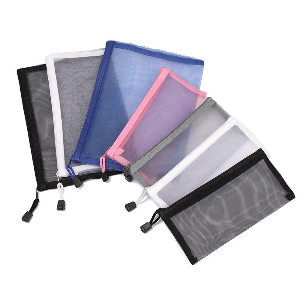 Wholesale Custom Logo Transparent Mesh Clear Polyester Stationery Zipper Ducoment Pencil Pouch