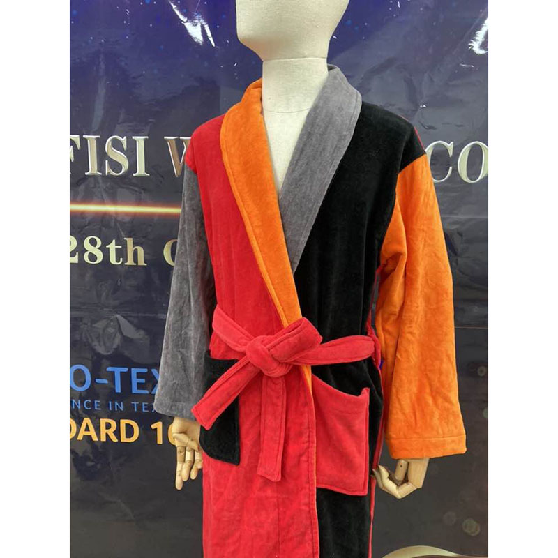 Unique Design Stitching bathrobe,100% cotton velour shawl collar bathrobe