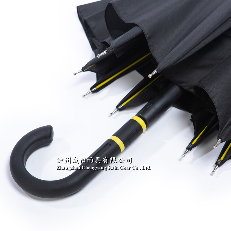 25" x 8 black fiber ribs midsize auto open straight umbrella