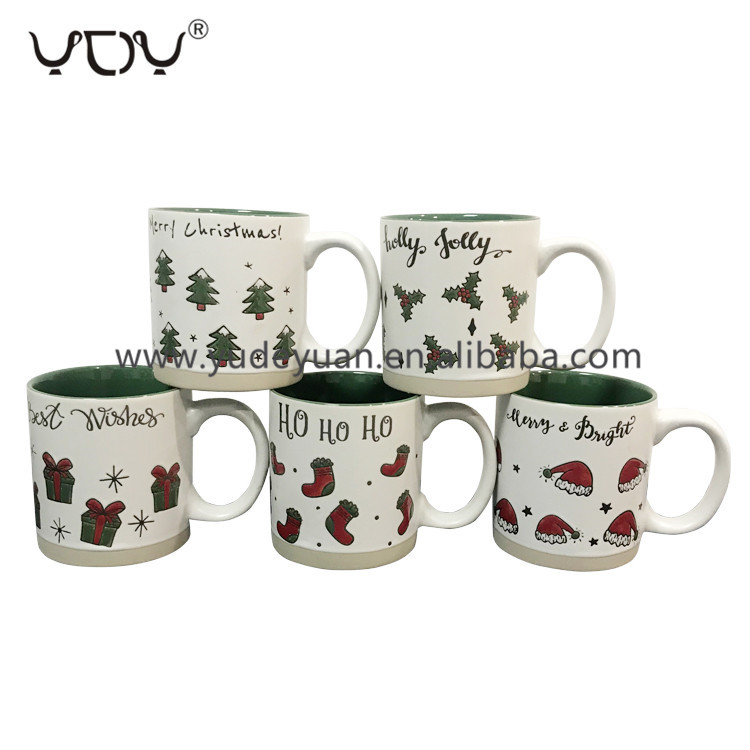YDY chaozhou factory inside green color design cute pattern ceramic christmas mug
