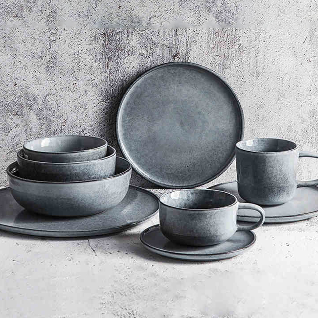 Nordic Retro Reducing Flamzed Ceramic Dinnerware Sets