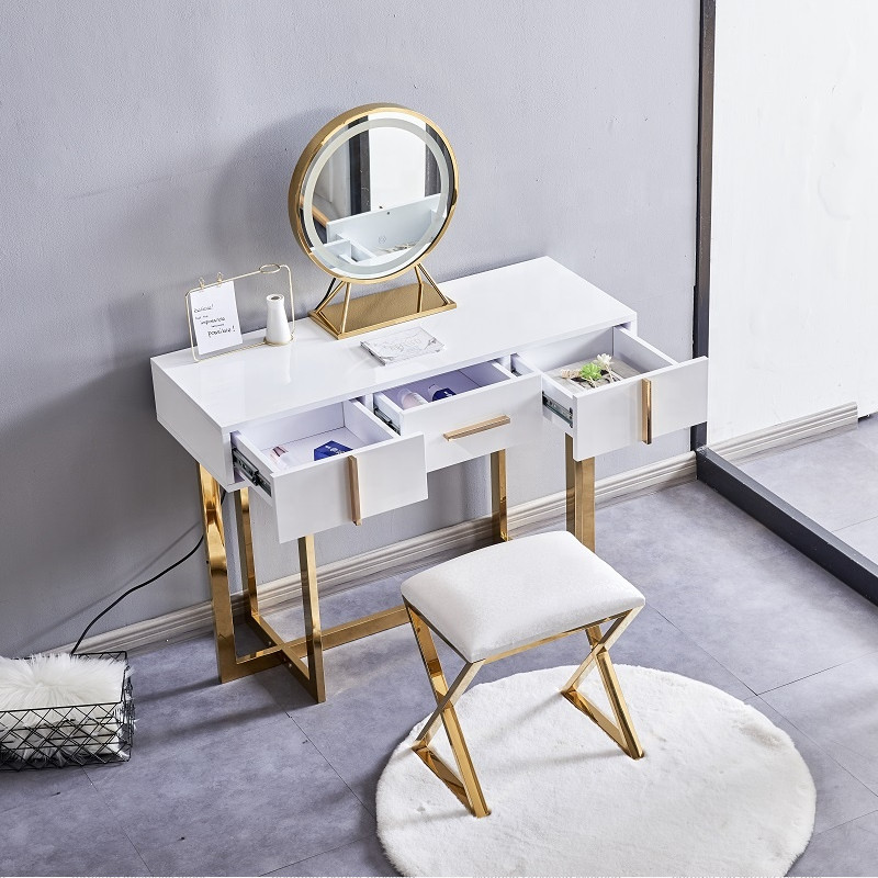 White Dressing Table with Mirror and Stool Make-up Table For Bedroom Girls Dressing Table