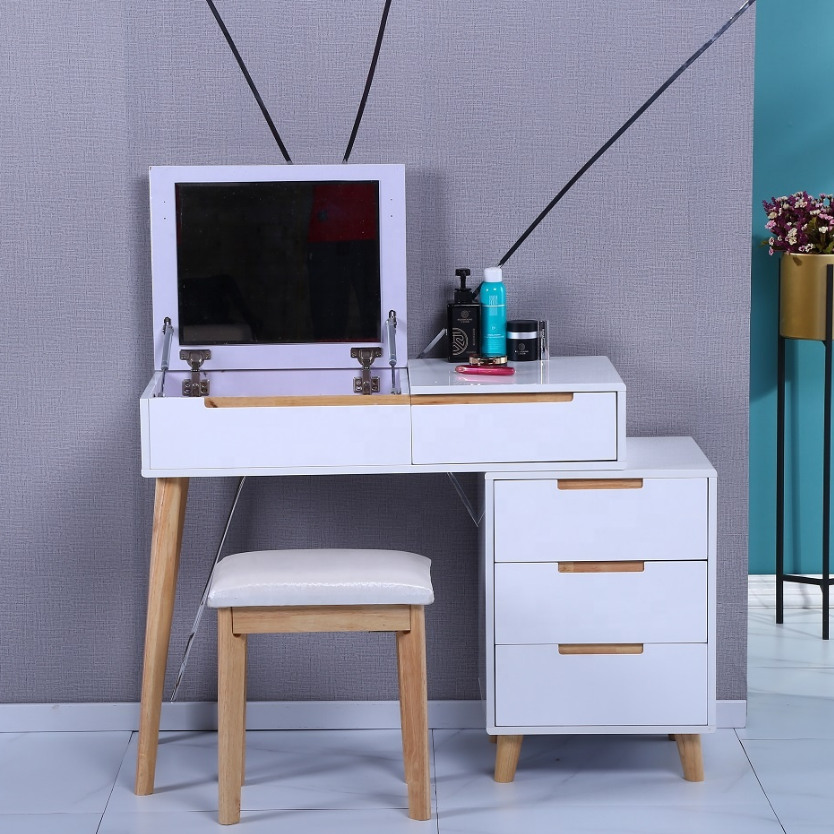 Modern nordic simple white oak color storage dressing table