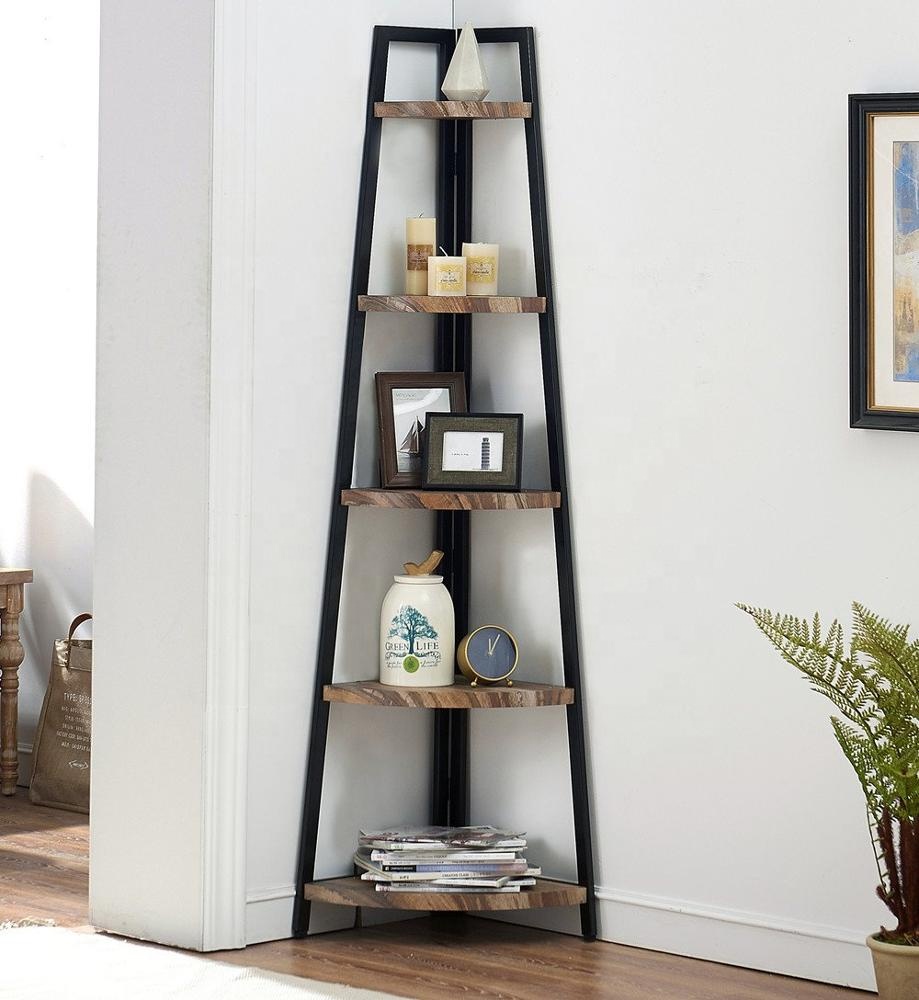 Furniture 5 Shelf Industrial Corner Bookcase