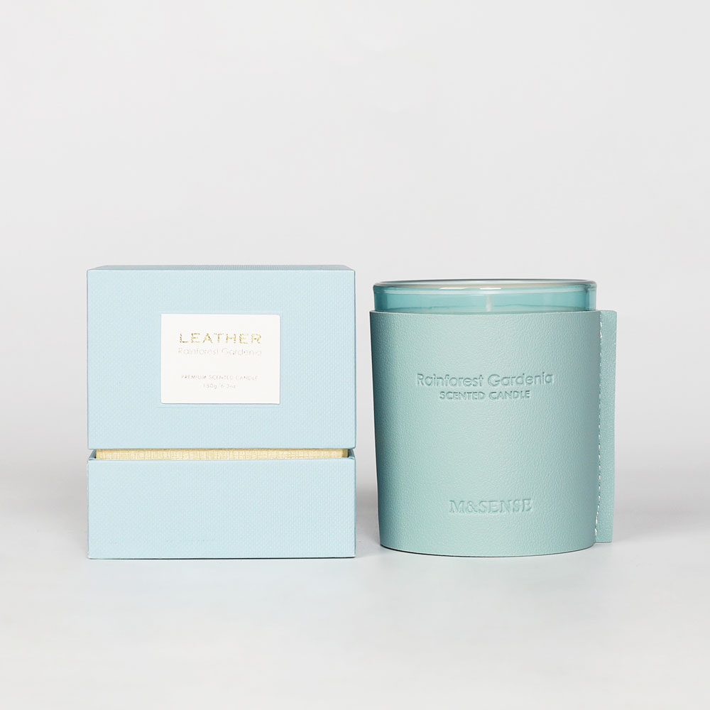 Scented Candle Soy Wax Candle in Glass Jar with Leather Wrap