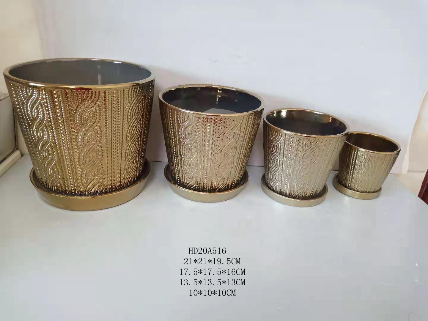 geometry design golden ceramic plant pot set of four