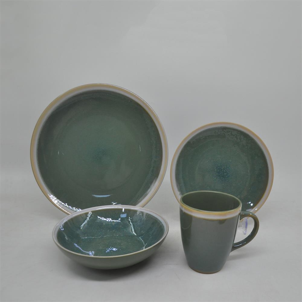 Vintage Reactive Glaze 16 Pcs Stoneware Ceramic Dinner tableware