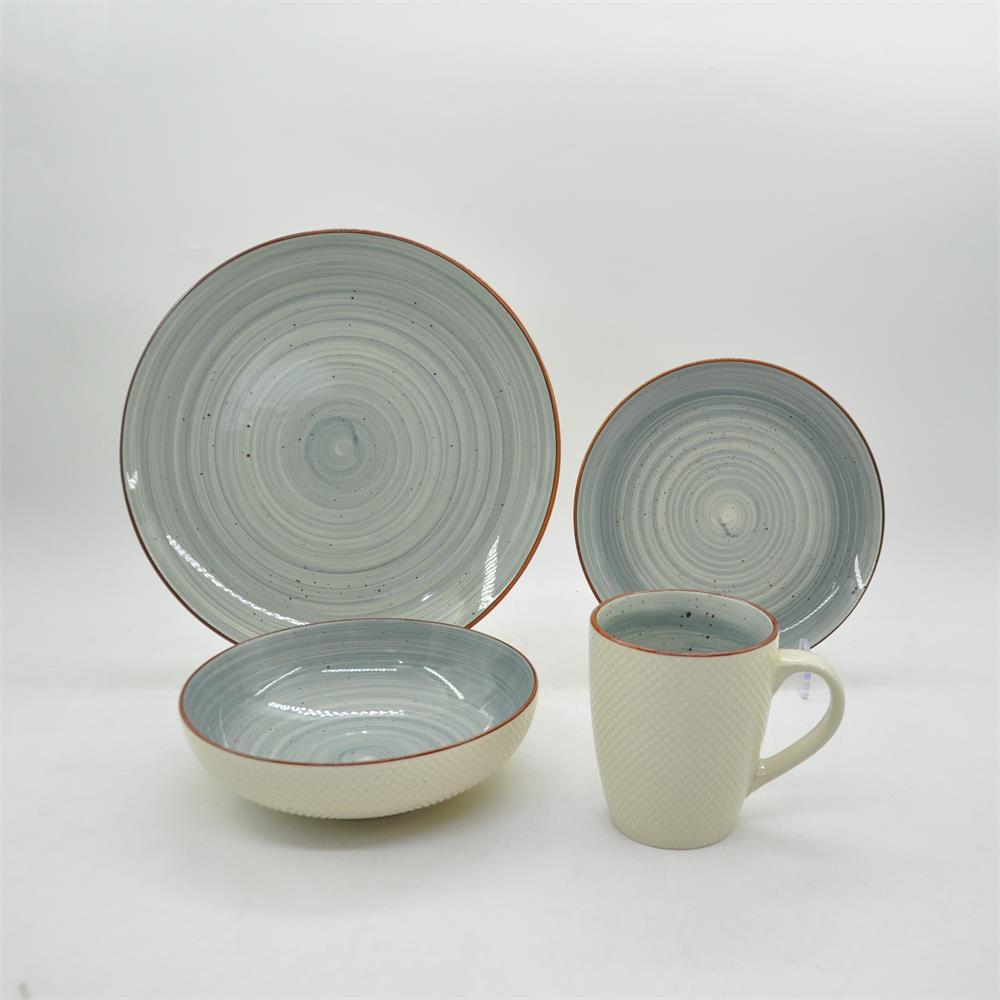 Modern Hand Paint Embossed Customized 16 Pcs Stoneware Ceramic Dinnerware set