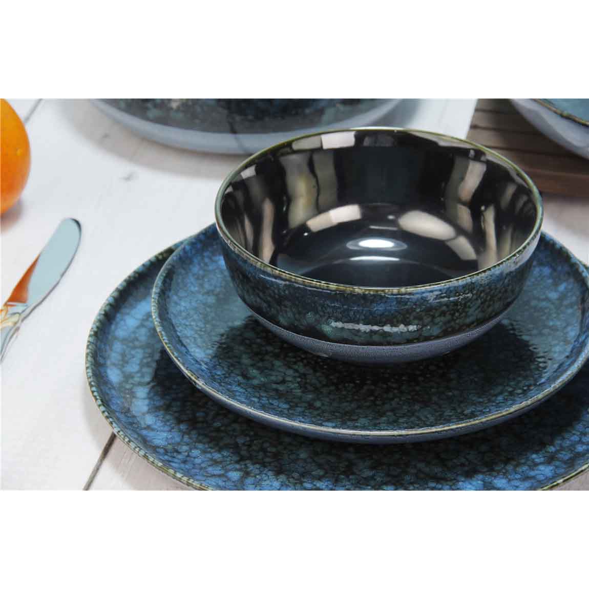 Reactive Glaze Stoneware Dinnerware set,Blue, Red