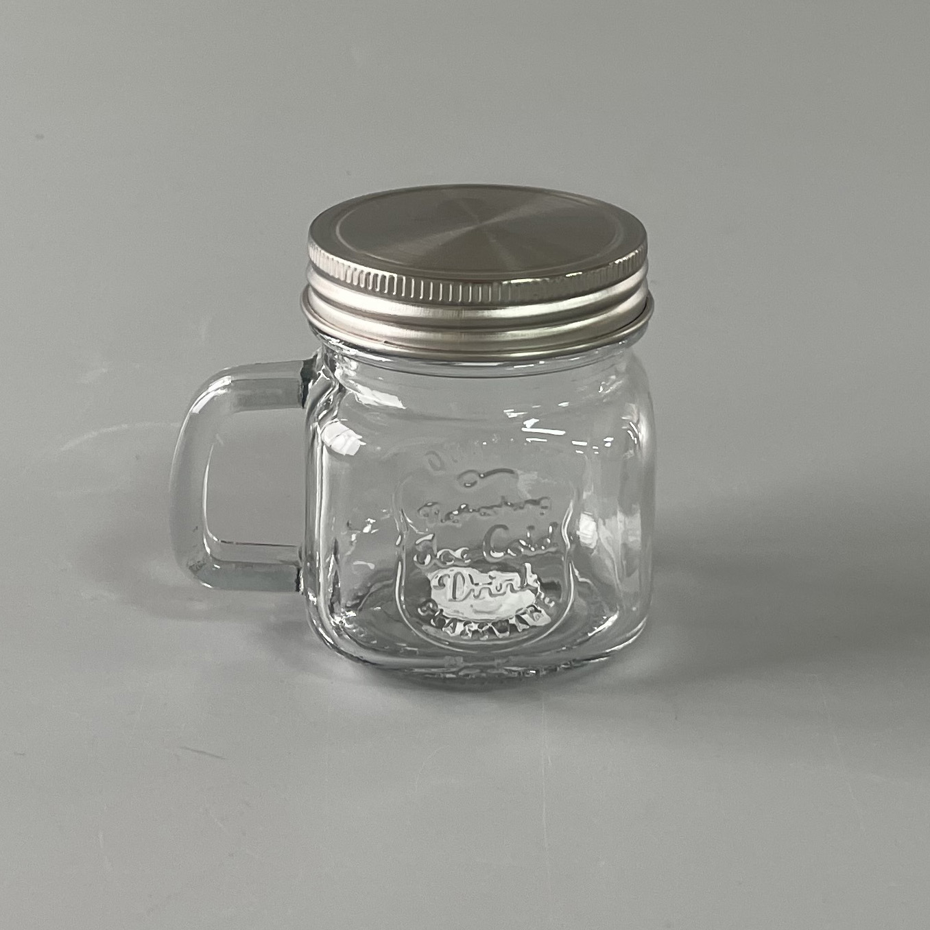Mason Glass Cup With Glass Handle iron lid