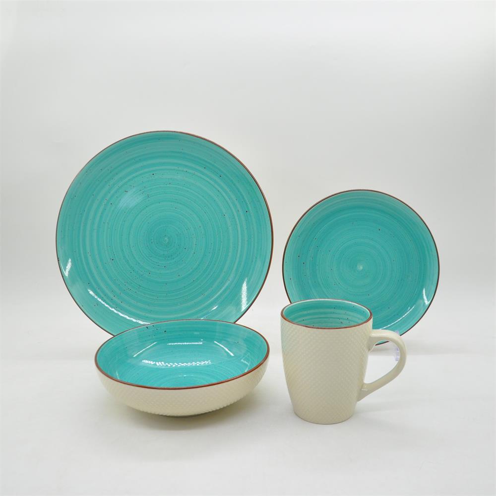 Hand-painted embossed ceramic tableware 16 pieces dinnerware