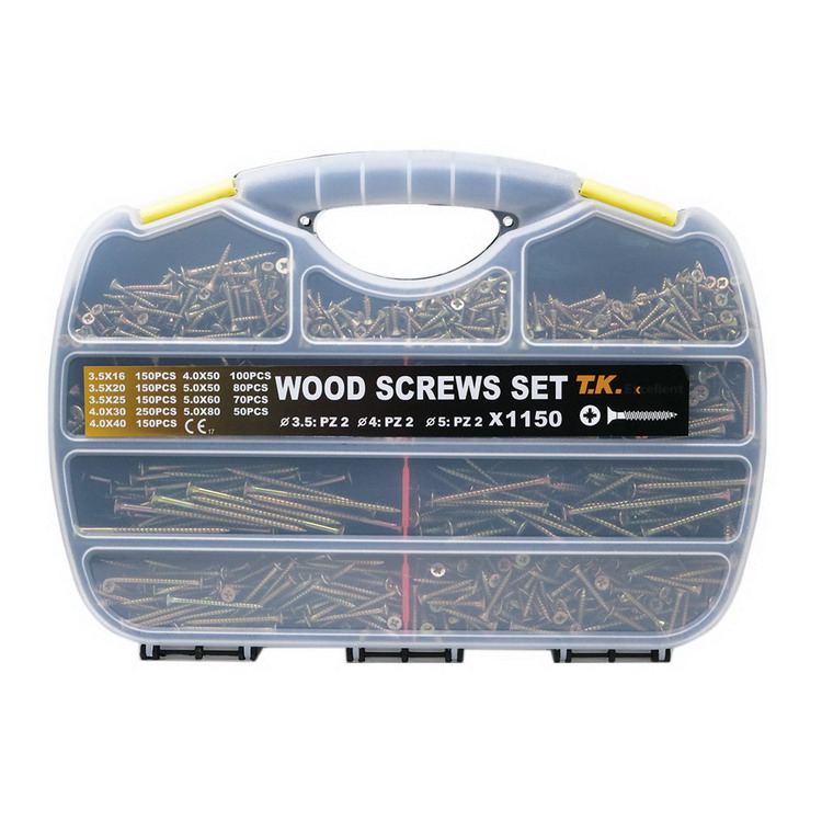 T.K.Excellent Wood Screw Phillips Flat Head Drywall Chipboard Screw Assortment Kit,1150 Pcs