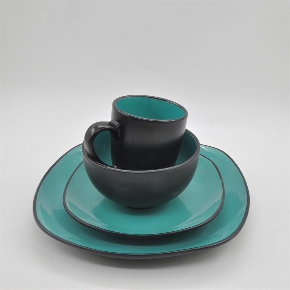 Double color glaze square plate ceramic tableware custom 16pcs dinnerware set