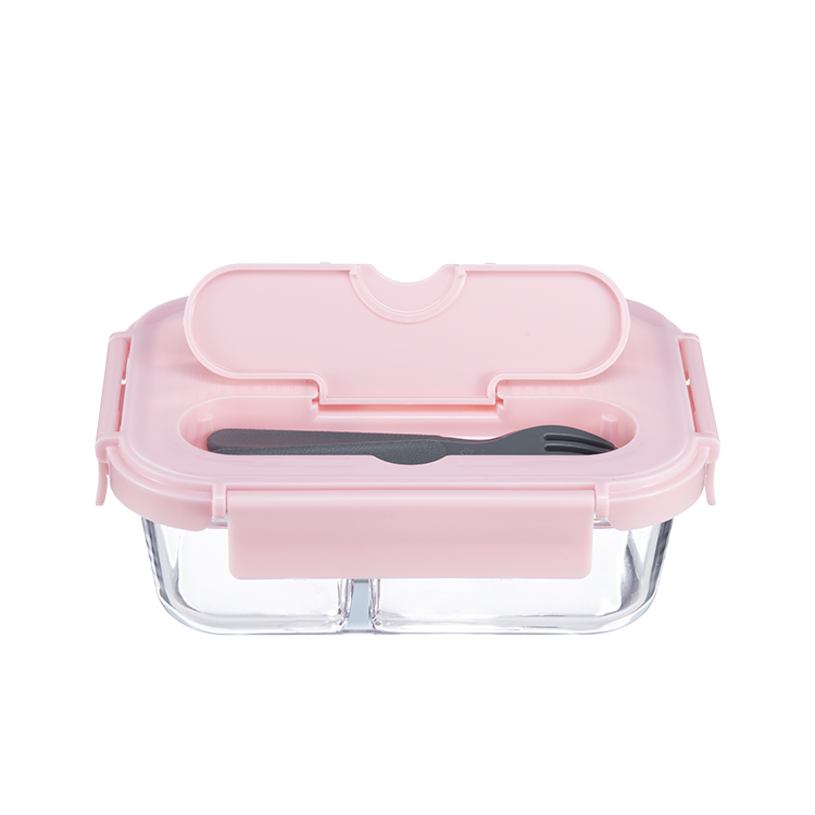 glass lunch box with cutlery