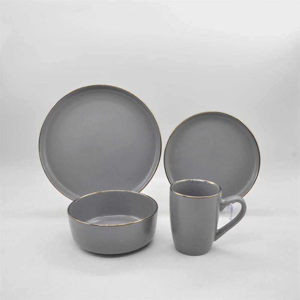 Japanese minimalist style ceramic tableware with gold rim 16pcs