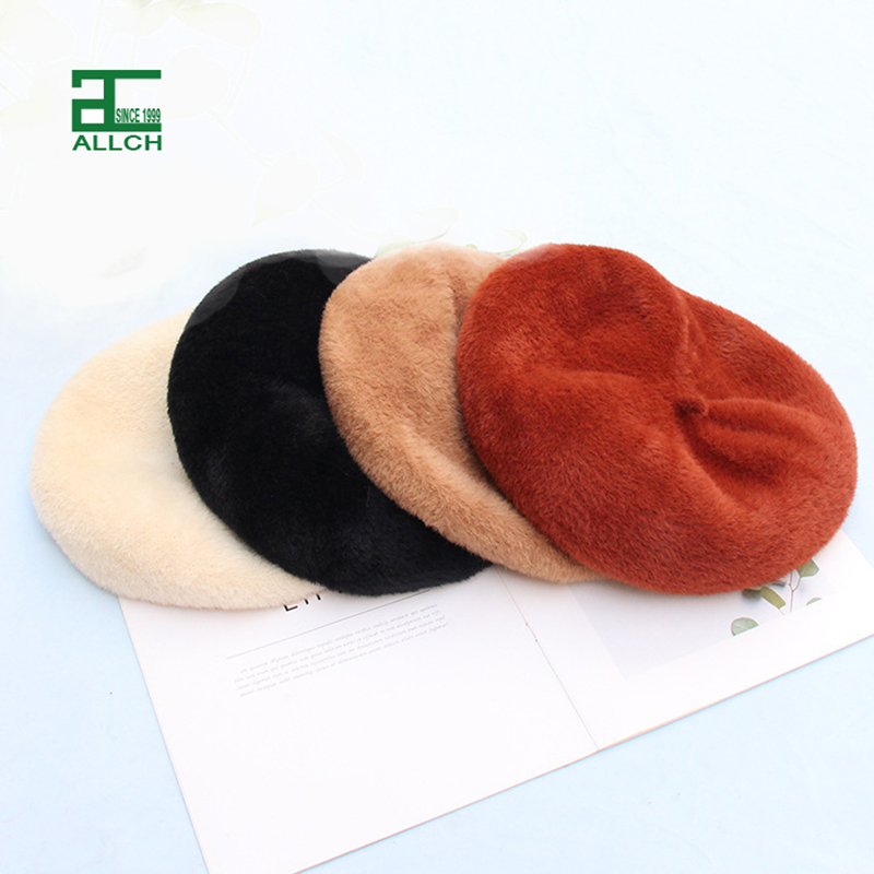 AL000066 ALLCH Winter Knitting Fashion Polyester Beret Cap Mink Hair Faux Angora Fur Adjustable Warm