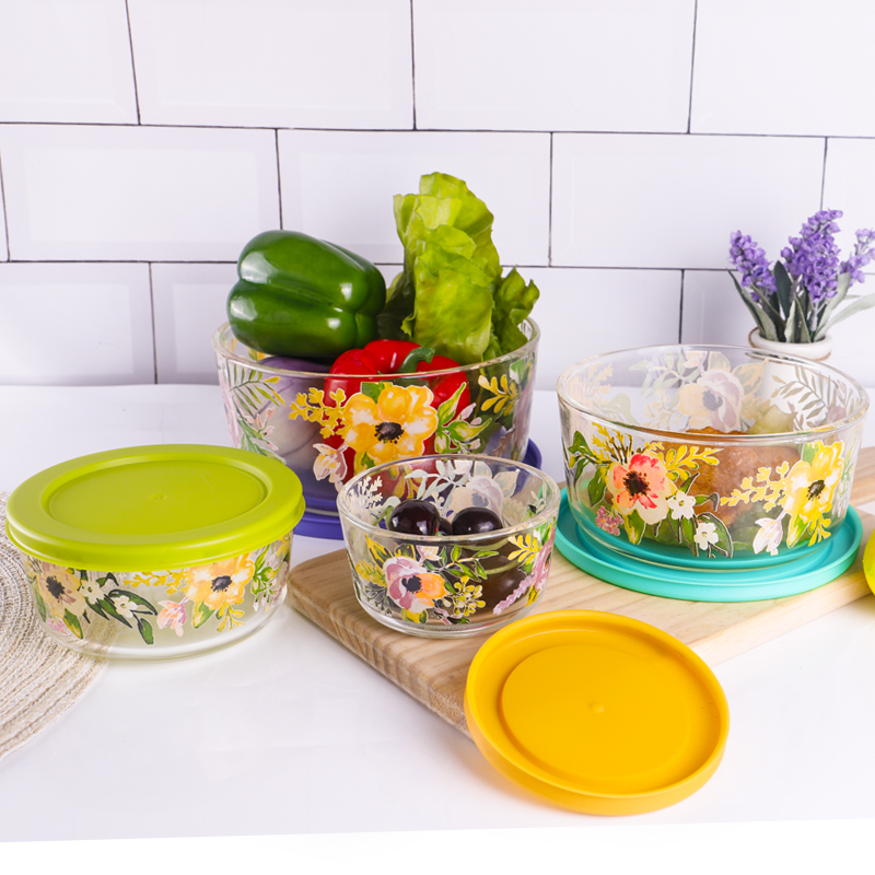4pcs Set High Borosilicate Bowl With Decal