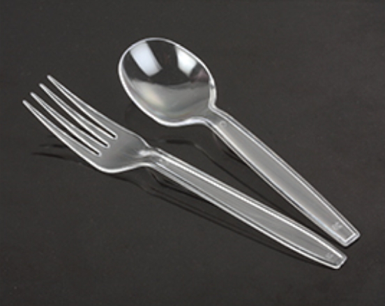 Clear disposable plastic fork spoon