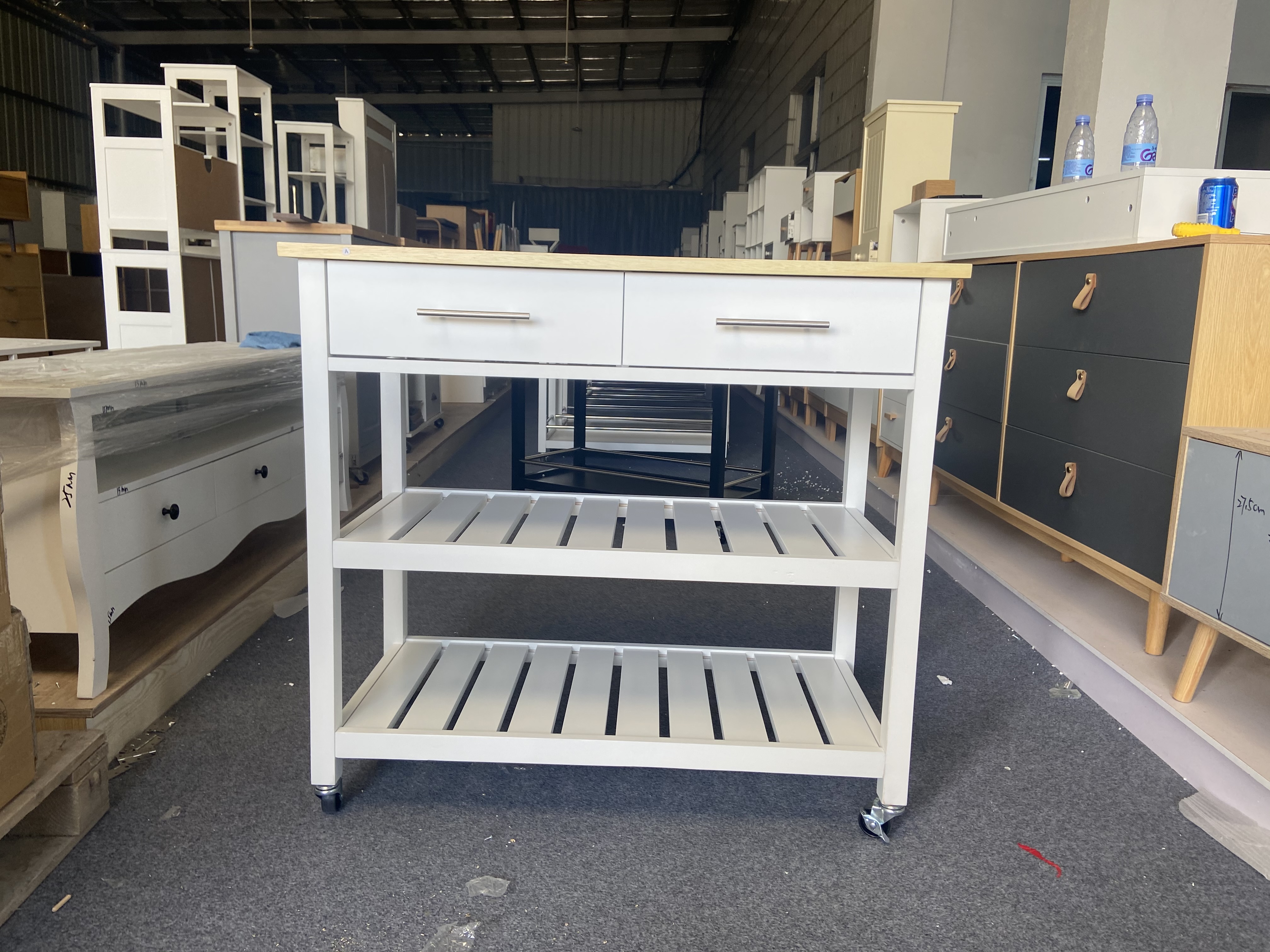 kitchen cart white with two drawers