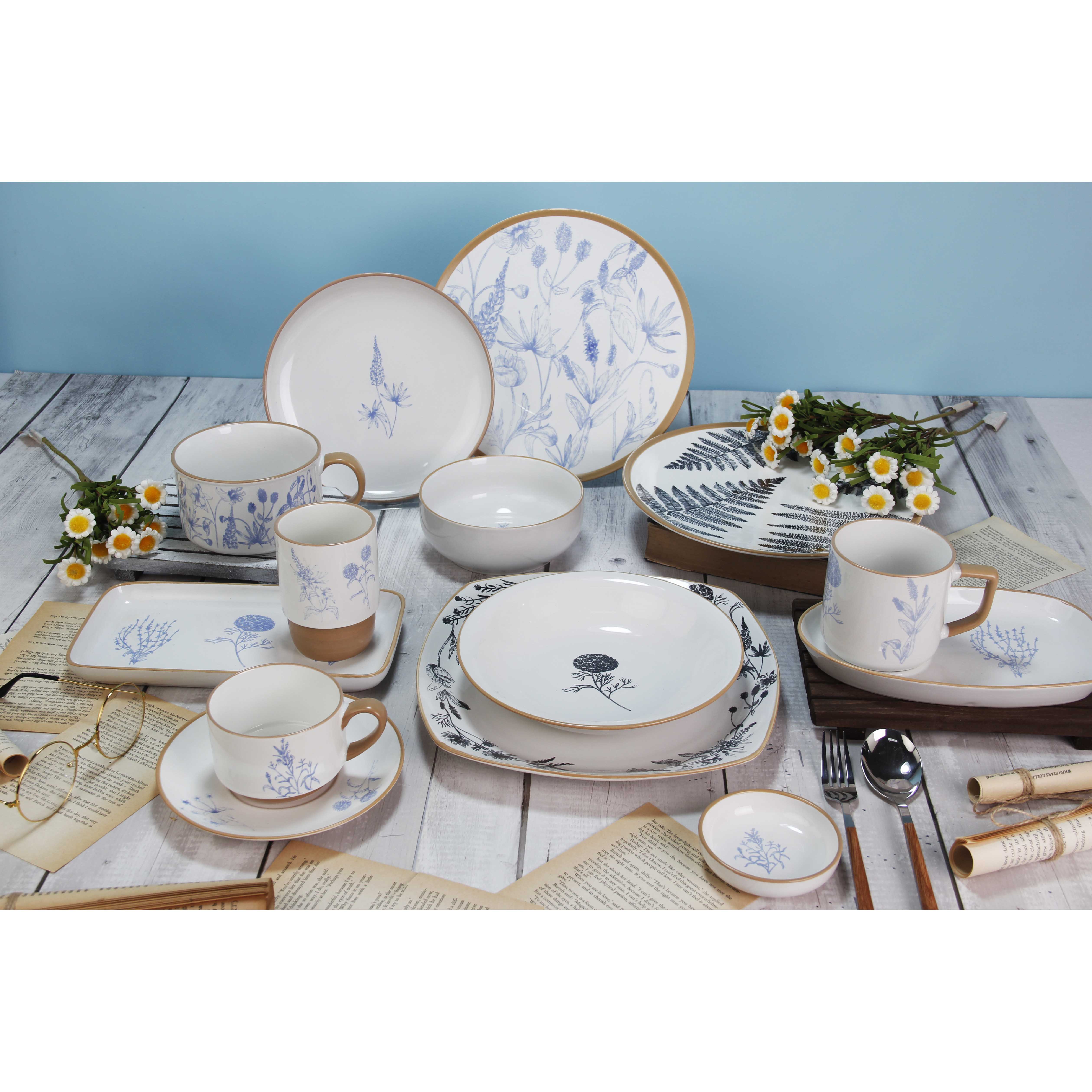 KIC blue and white flower silk printing tableware