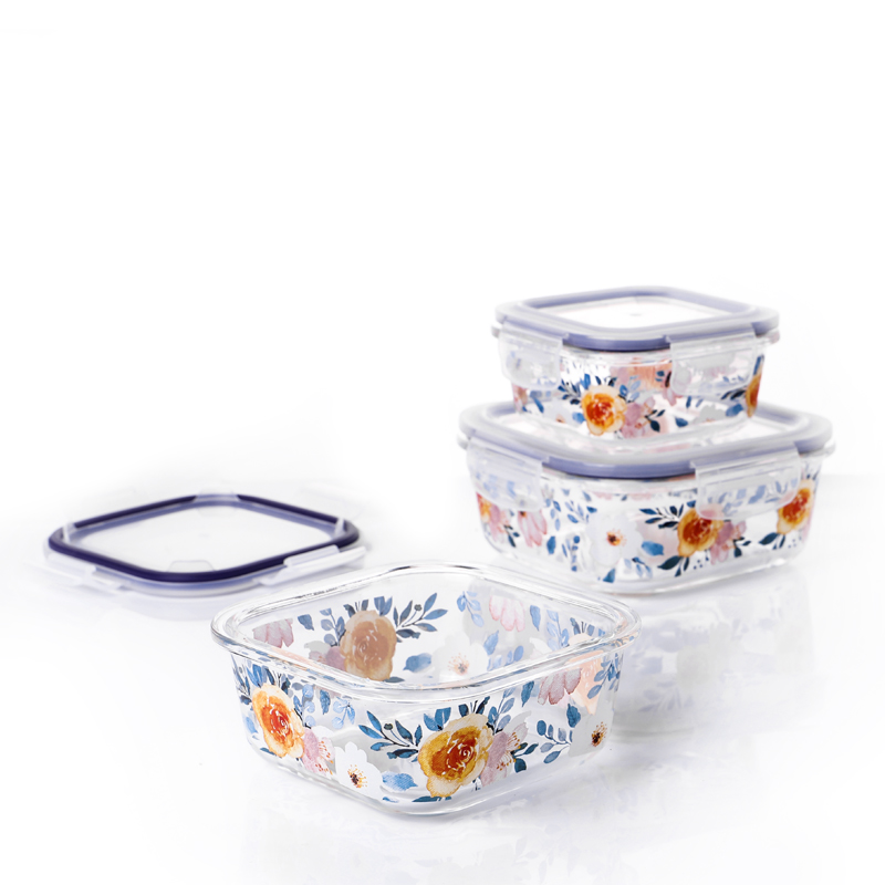 3pcs Set High Borosilicate Fresh Bowl With Decal