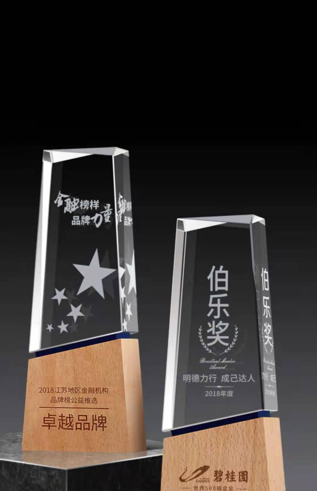 Crystal Trophy With Wood