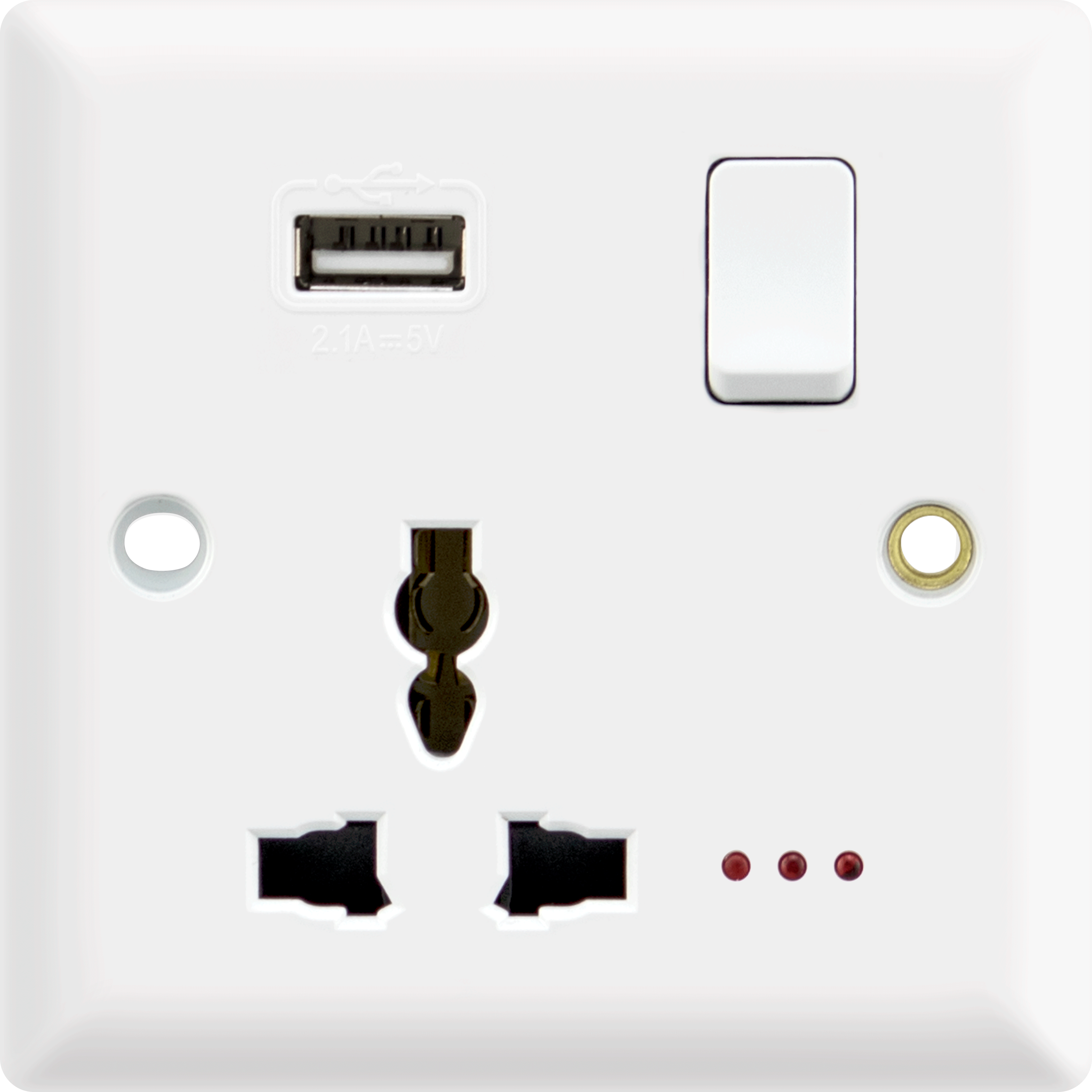 13A 1 gang switched Multi socket (3 pin) + neon+USB