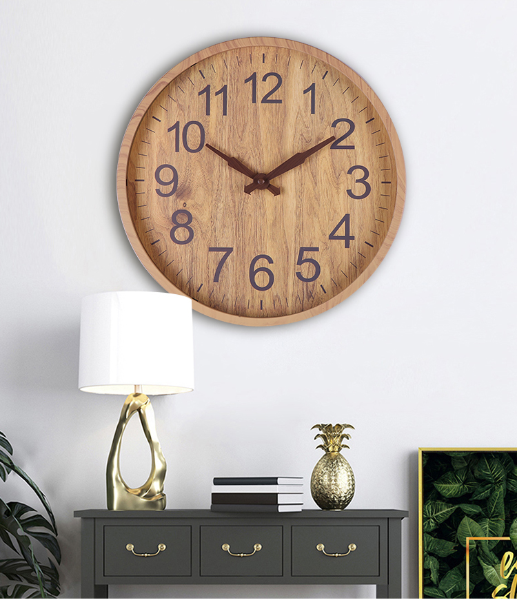 Wood Copy Plastic Wall Clock 12 Inch Round Clock For Bedroom Silent Creative Quartz Wall Clock