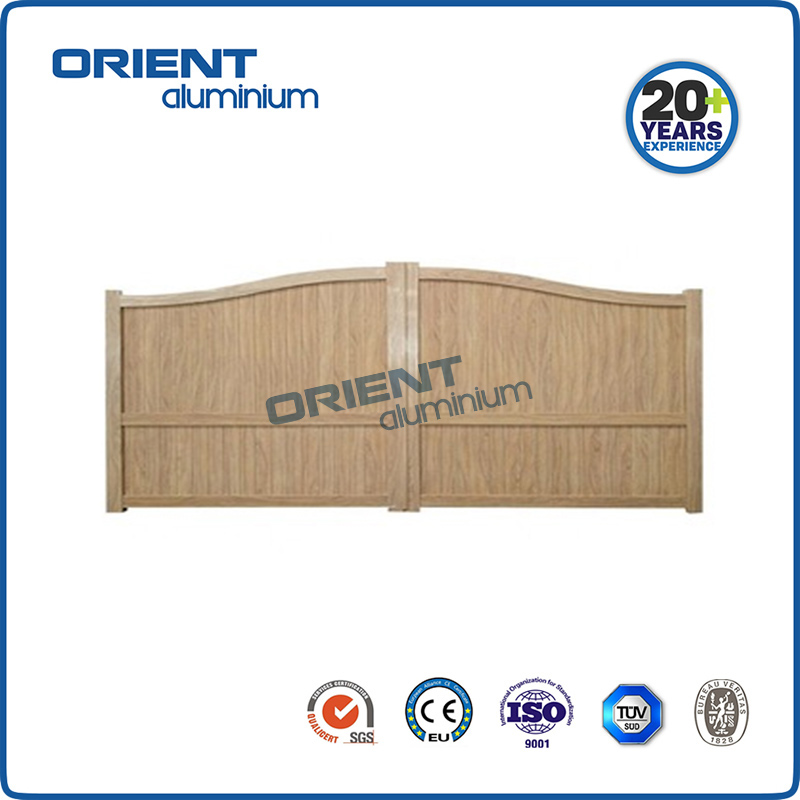 Double Swing Aluminium Main Gate Entrance Gate wood color